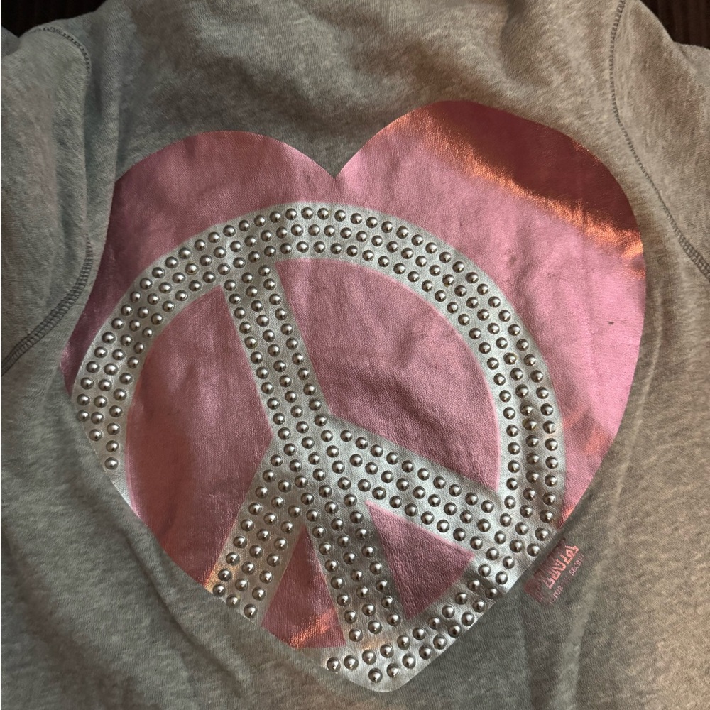 PINK by Victoria’s Secret, grey hoodie embellished with pink hearts/studs Size M - Picture 10 of 14